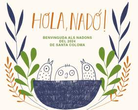 Imatge amb un niu i tres ocells anunciant el Hola, nadó!